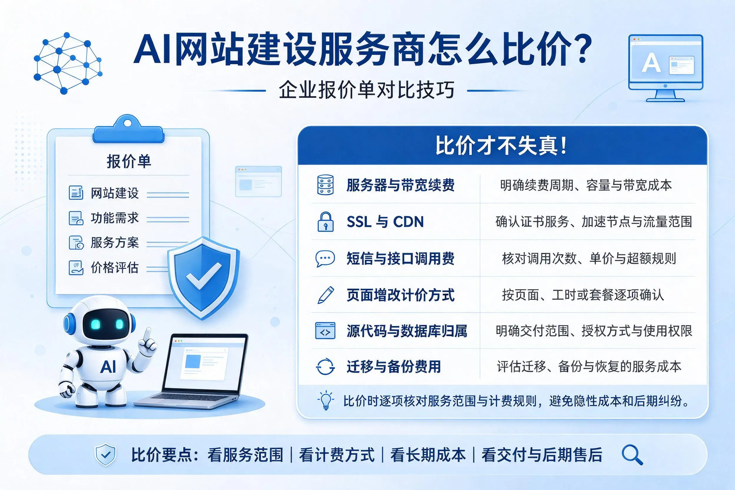 AI网站建设服务商怎么比价?廊坊企业报价单对比技巧