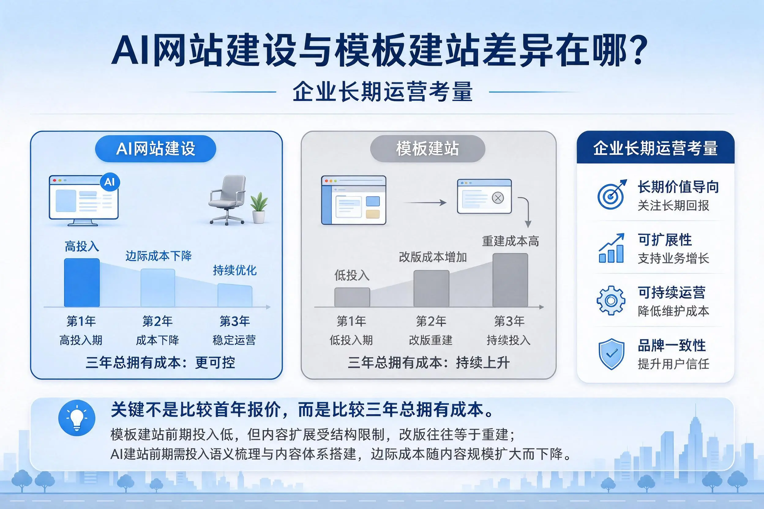 AI网站建设与模板建站差异在哪?廊坊企业长期运营考量